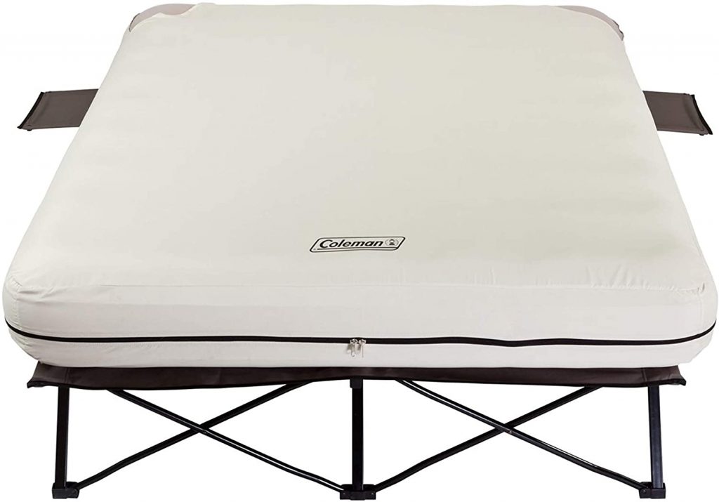 Coleman camping cot air mattress and pump combo with side tables