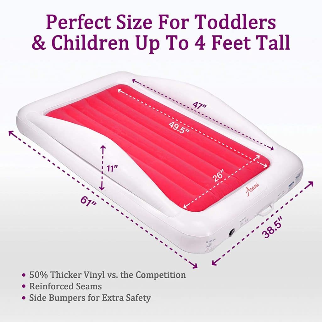 Inflatable toddler travel bed with electric pump dimensions